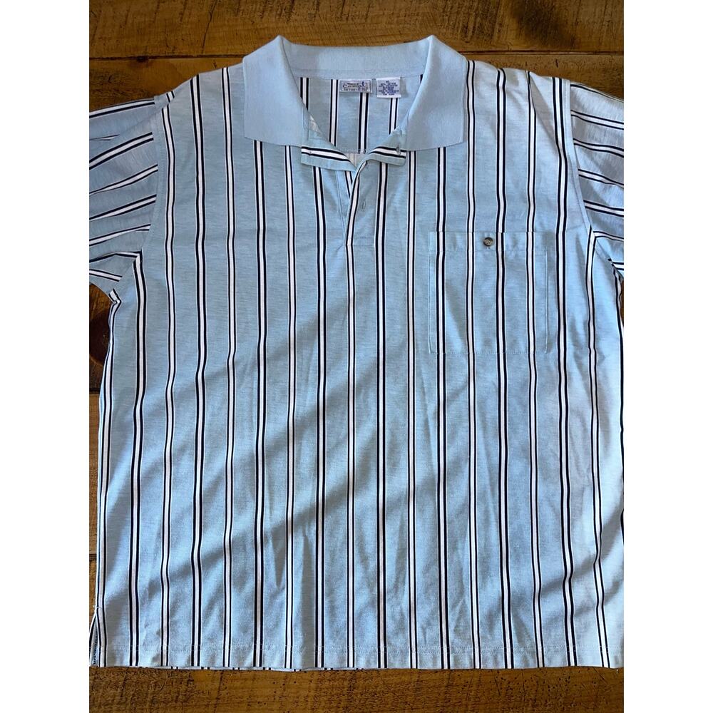 Mens Haband Casual Joe Light Blue‎ White Black Striped Vintage 90s Polo Shirt XL